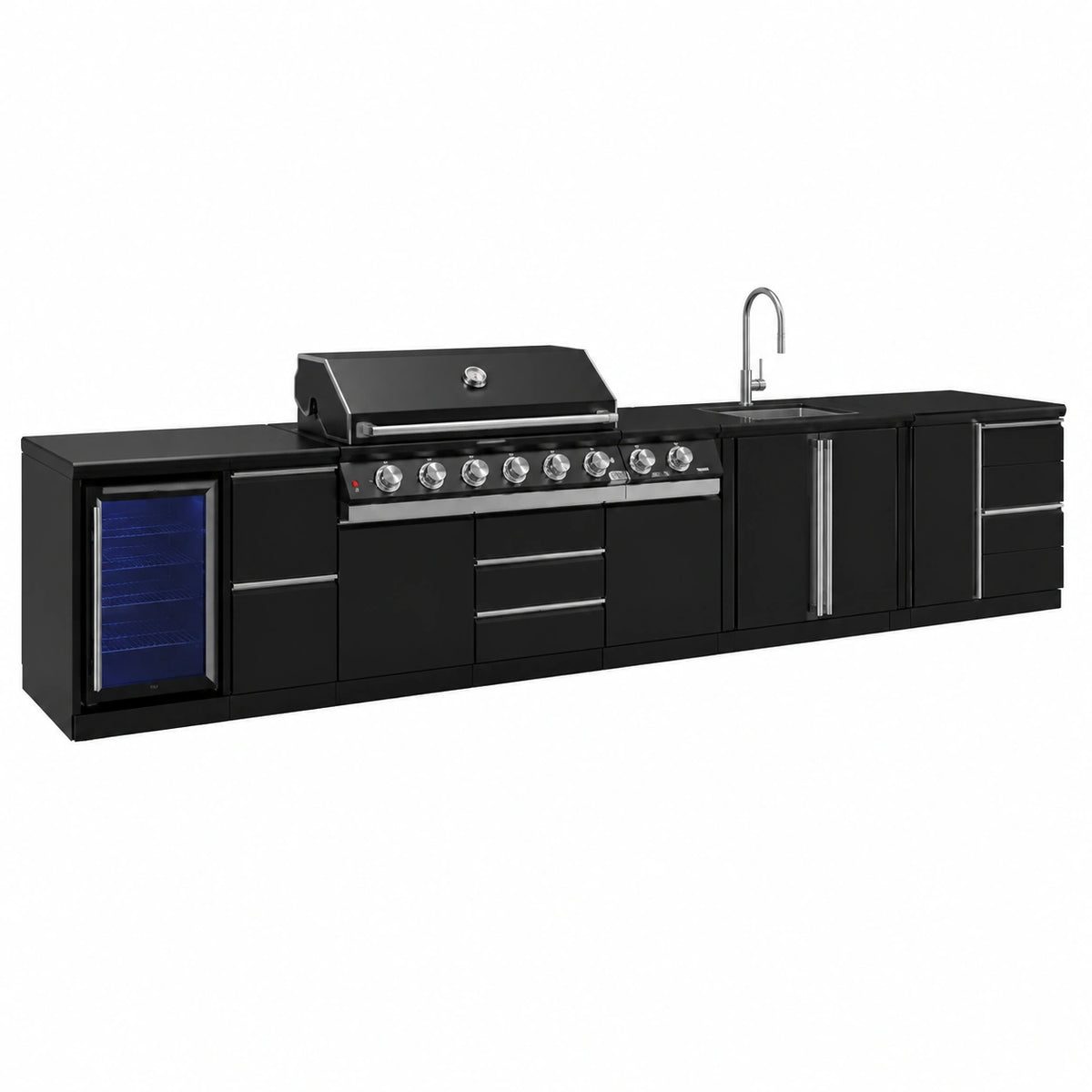 GORILLER XXL Barbecue a Gas con Frigorifero e Lavabo in Acciaio Inox, Nero