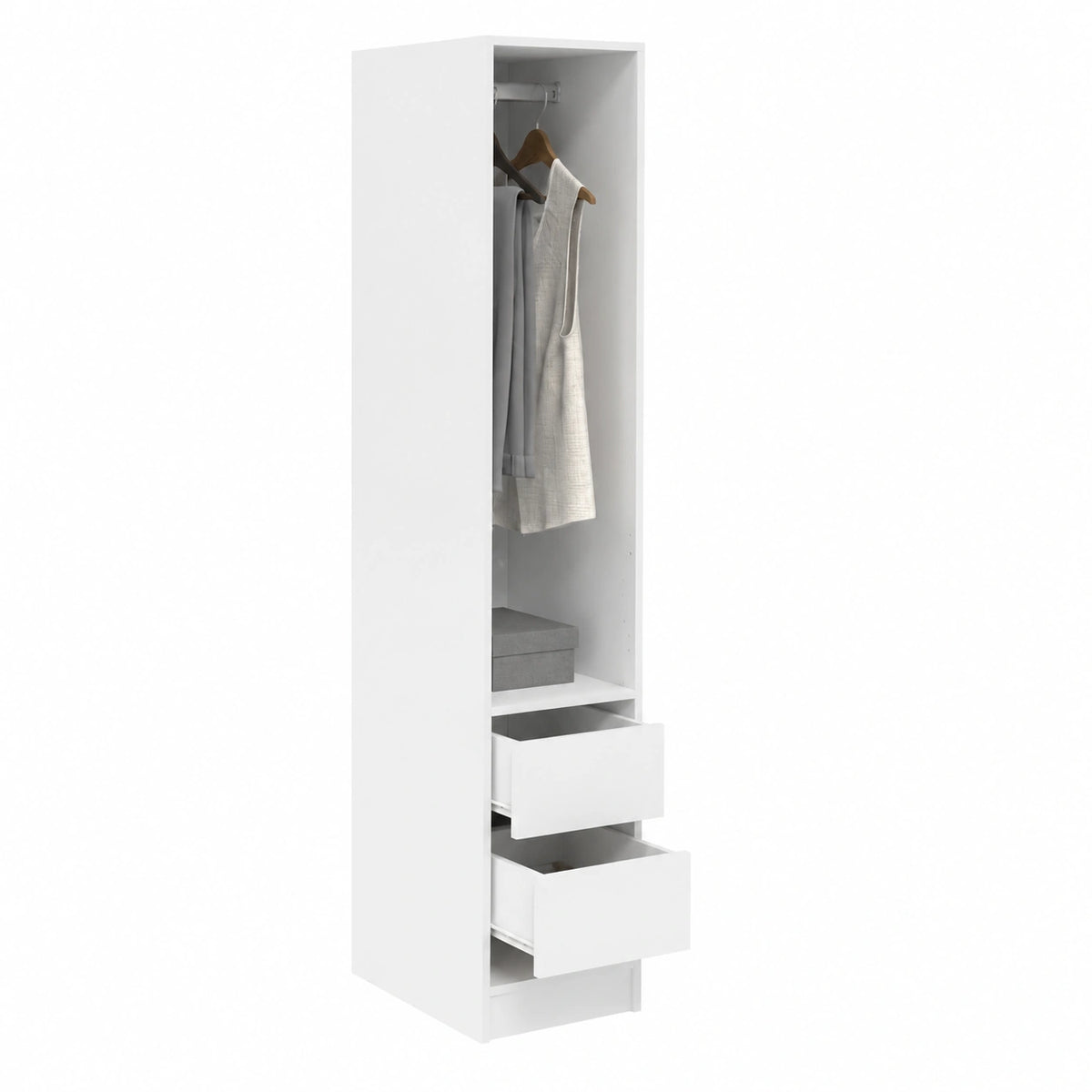 Guardaroba Moderno in Legno Bianco con Ante Scorrevoli, Specchio e Cassetti, 30x50x200 cm