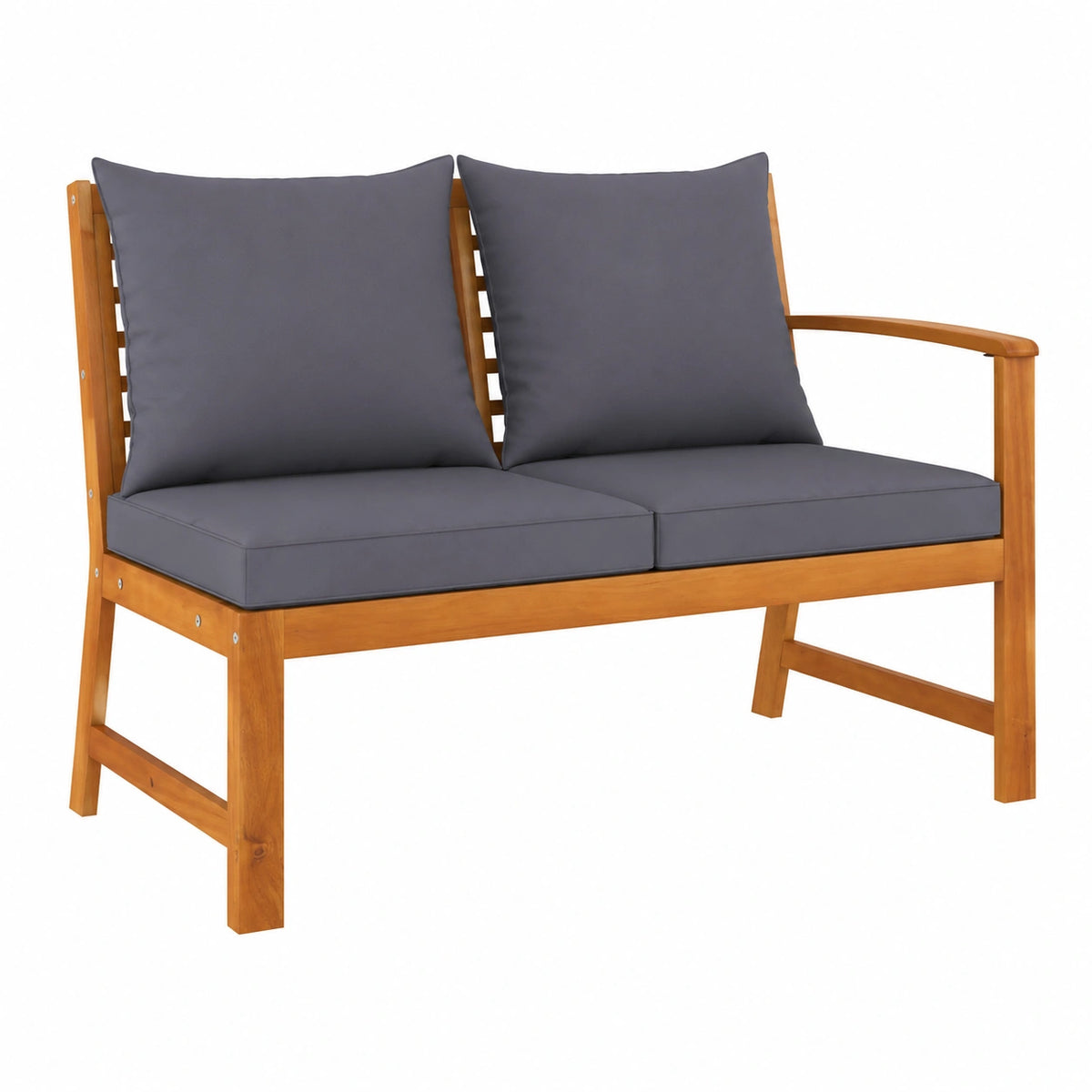 Panca da esterno in acacia con cuscino grigio, 114,5 cm, resistente e confortevole