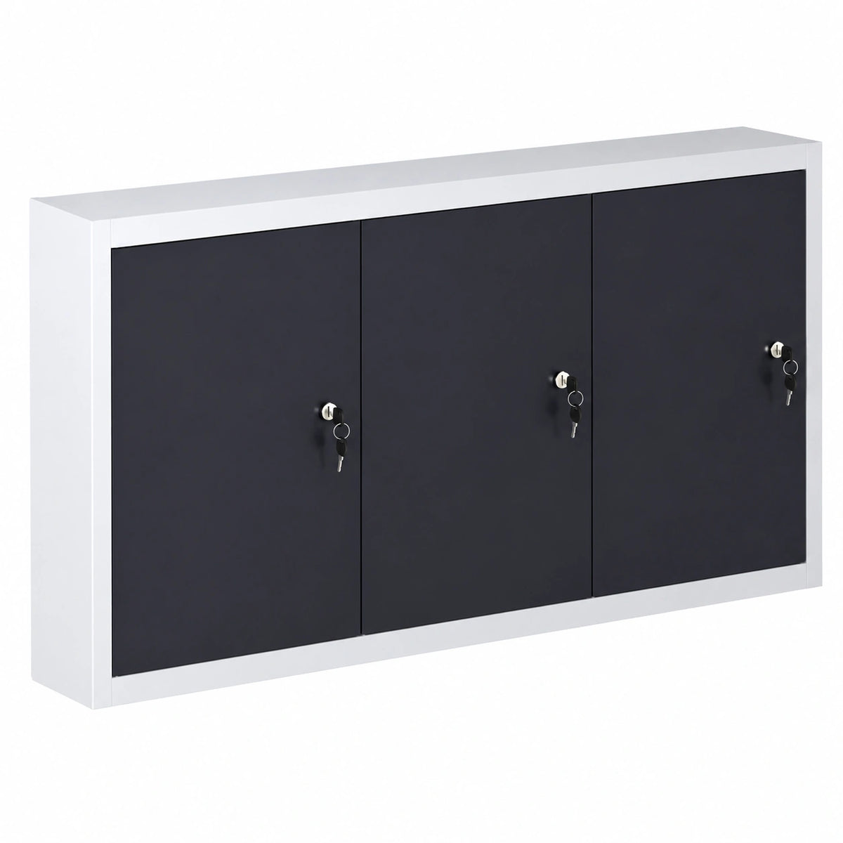 Armadio portautensili da parete in metallo grigio-nero con 3 ripiani regolabili e porte chiudibili, design industriale, resistente e antigraffio, 120 x 19 x 60 cm
