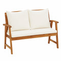 Panca da Giardino in Acacia con Cuscini Crema, 119x67x83 cm