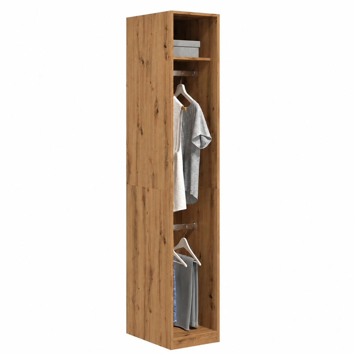 Guardaroba in Rovere Artisan con Ante Scorrevoli e Ripiani, 30x50x200 cm, per Camera da Letto e Ingresso