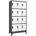 Armadio in metallo con 12 scomparti, antracite e bianco, 90x45x180 cm, con serrature e ventilazione, ideale per scuola, ufficio, palestra e officina