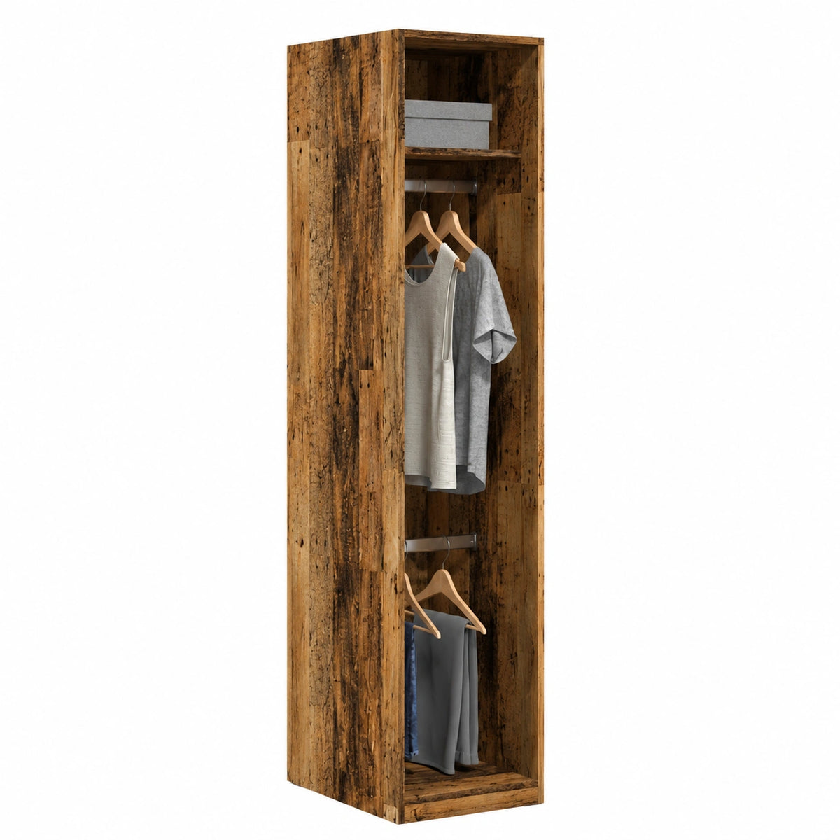 Armadio rustico effetto legno, 30x50x200 cm, con doppio scomparto, ideale per camera da letto, ingresso e cameretta, compatto e funzionale con ante