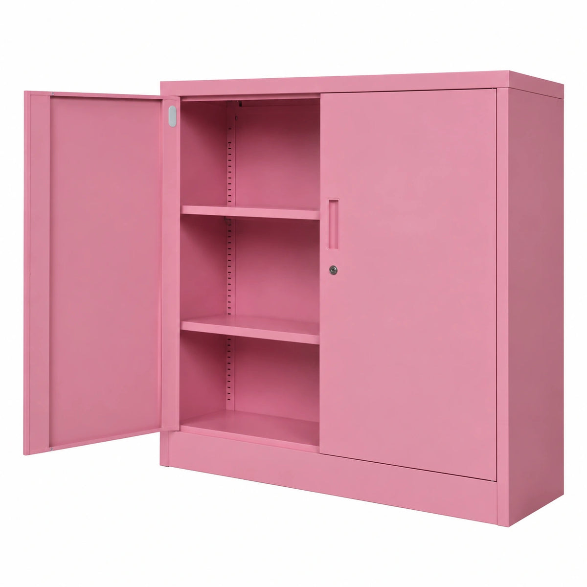 Armadio da Ufficio in Metallo Verniciato Rosa con Chiusura 92,5x90x40 cm
