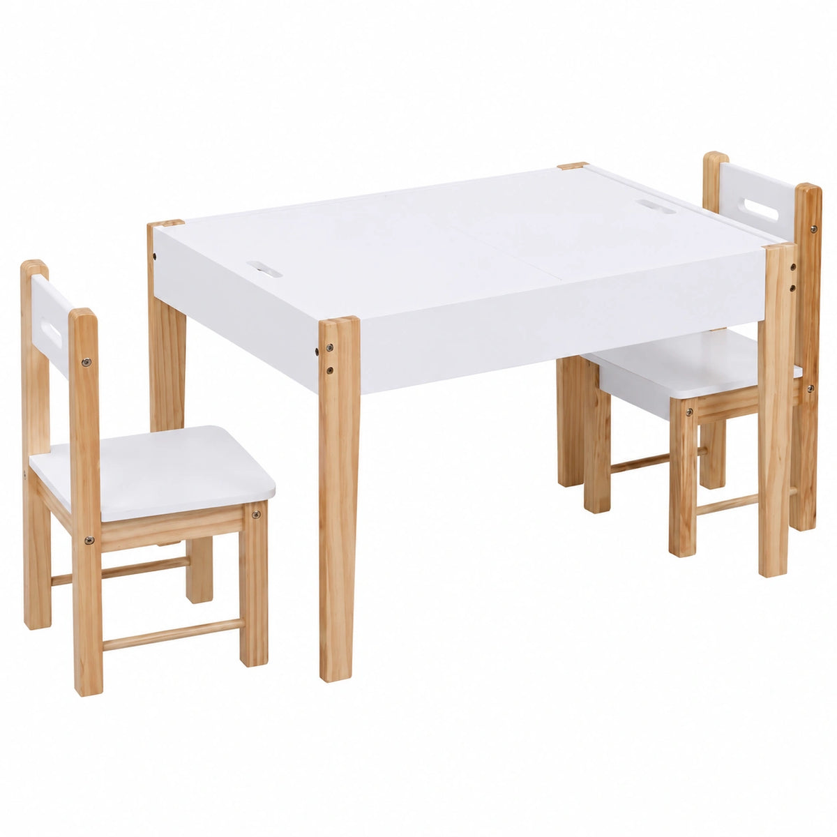 Set Mobili Bambini 3 Pezzi con Lavagna, Tavolo e Sedie in Legno