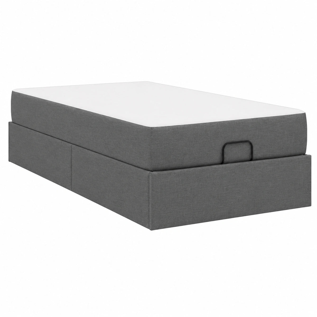 Letto singolo moderno 80x200 cm con contenitore e cassetti, tessuto grigio scuro, rigidità media, ideale per ragazzi