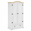 Armadio in Pino Massello Bianco con Ante e Cassetto, 102x52x186 cm, Ideale per Camera e Corridoio