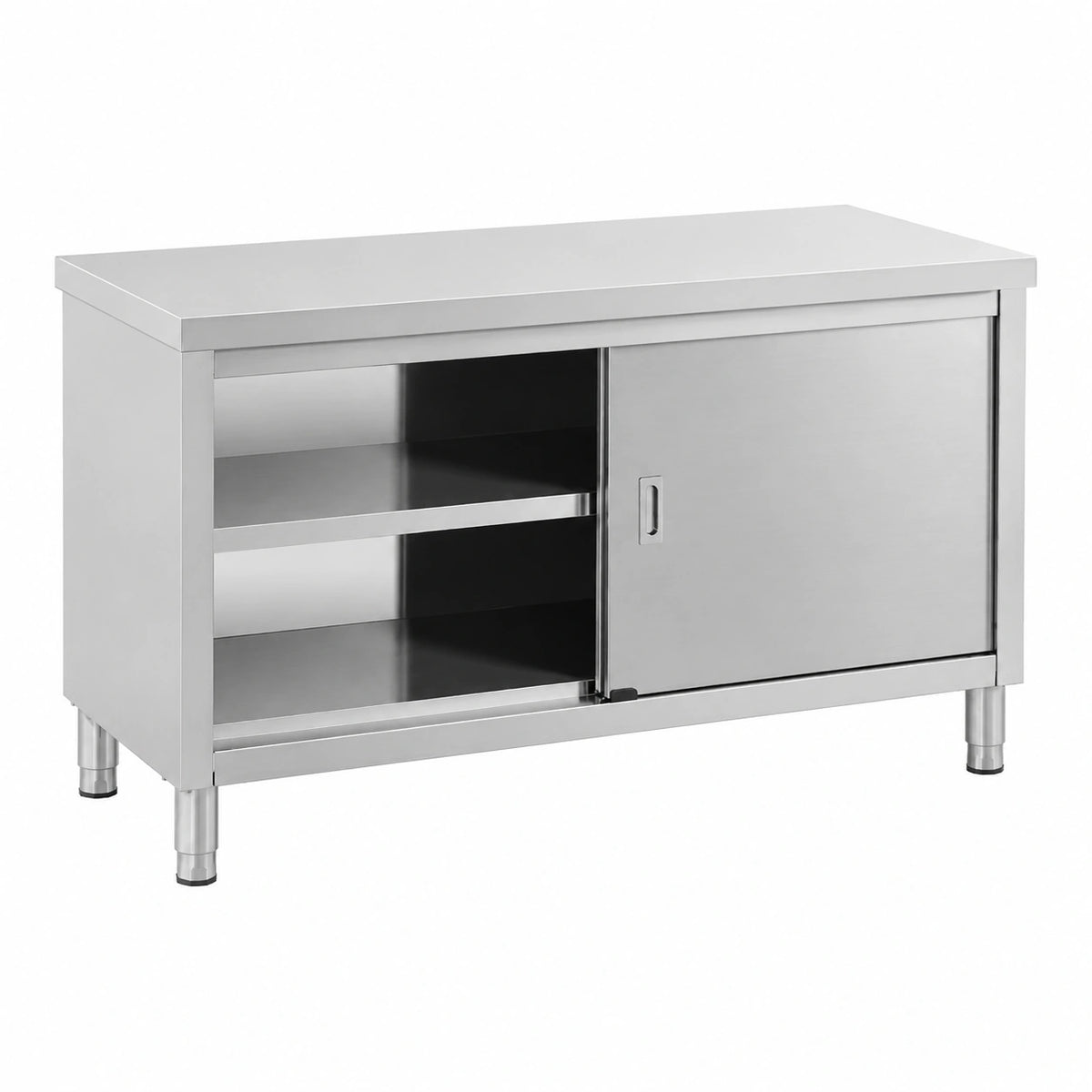 Tavolo da Cucina in Acciaio Inox con Ante Scorrevoli 150x60 cm