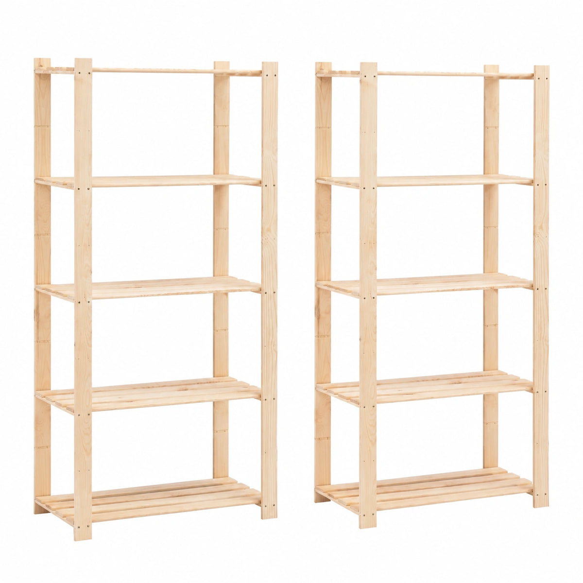Scaffale Industriale in Legno di Pino Massiccio a 5 Ripiani, 2 Pezzi, 80x38x170 cm, per Officina e Garage