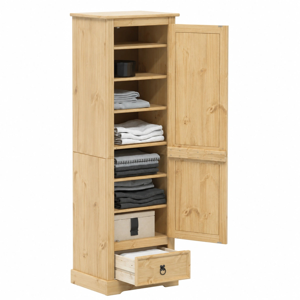 Armadio in Pino Massello 55x38x170 cm con Ante Scorrevoli, Stile Rustico