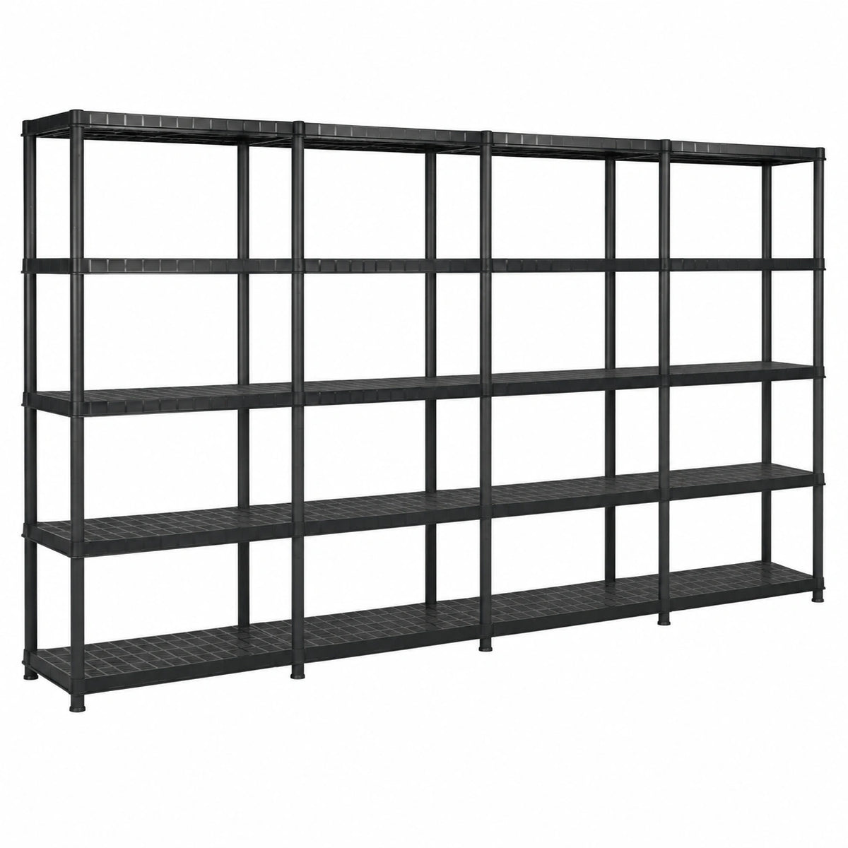 Mangloder - Scaffale plastica robusto 5 ripiani, ideale per officina e magazzino, 340x40x185 cm, nero